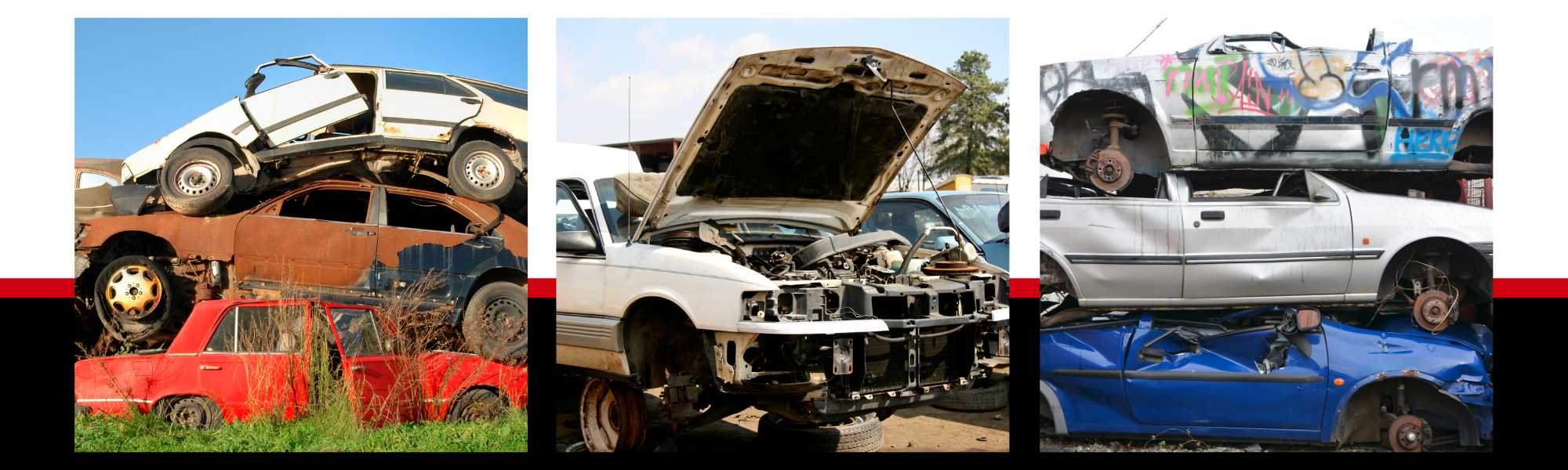 collage of junk cars